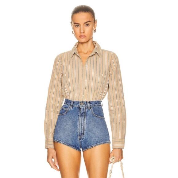 Nili Lotan Kaya Neutral Stripe Button Down Shirt Size Small - Picture 1 of 7